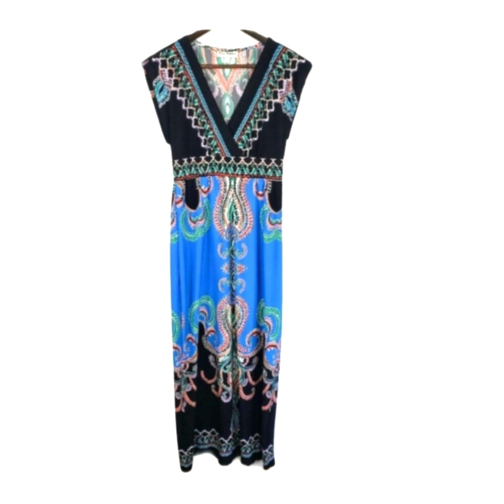 Olivia Matthews Women's Paisley Dress Size S Multicolor V Neck Maxi Bohe…